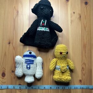 Handmade Crochet Star Wars Characters - C-3PO, R2D2, Darth Vader